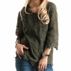 Green open knit top